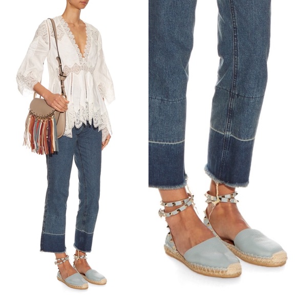 Valentino Rockstud textured leather ankle-wrap espadrille flat sandal IT 39 US 9 - Picture 2 of 16